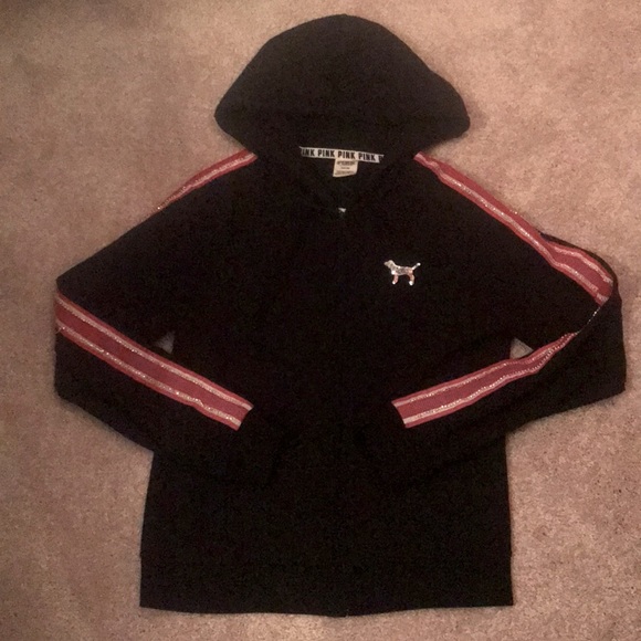 Victoria’s Secret PINK Sequin Black Zip Up Hoodie - Picture 5 of 9